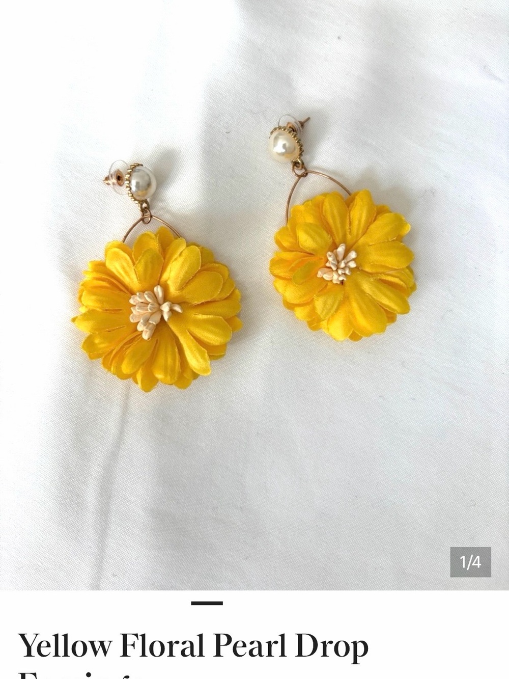 Yellow Floral Pearl Drop Earrings‎